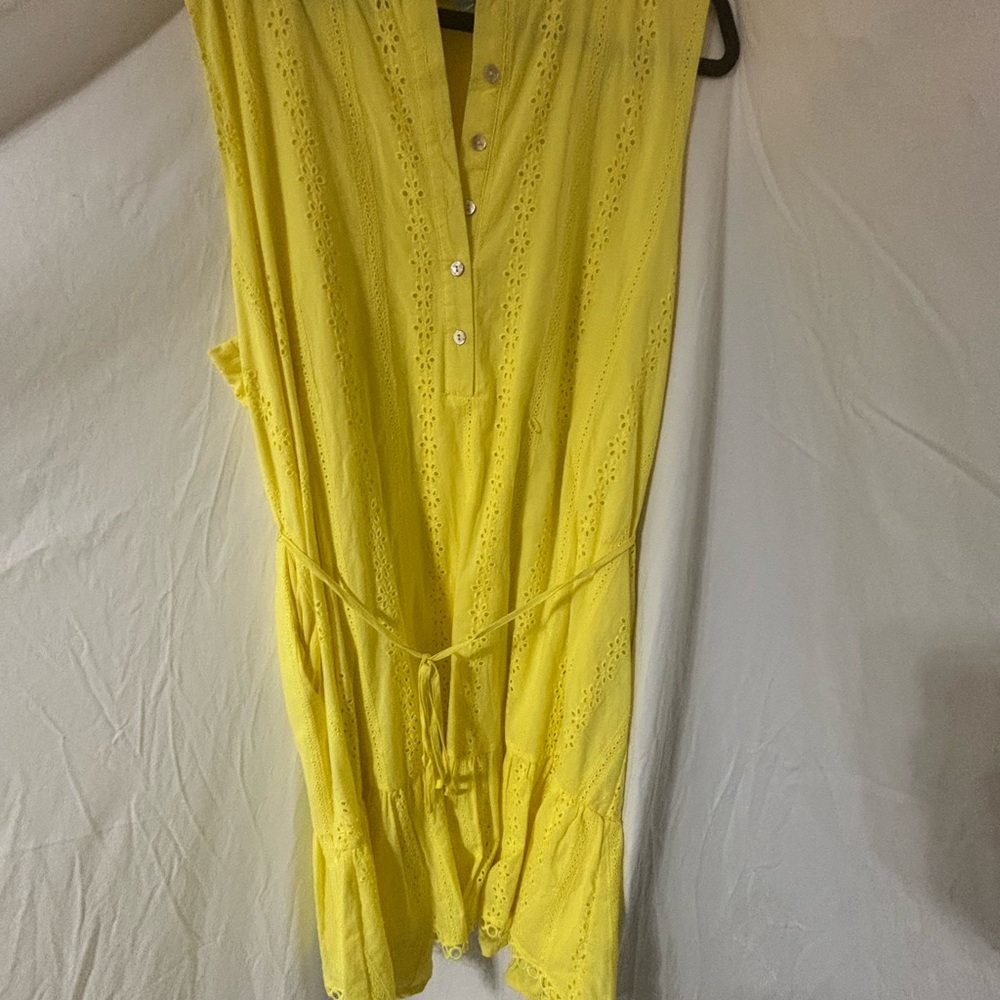 Yellow Eyelet Button-Down Dress